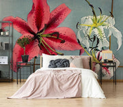 Hand Coloured Lily Wallpaper Mural-Patterns-Eazywallz