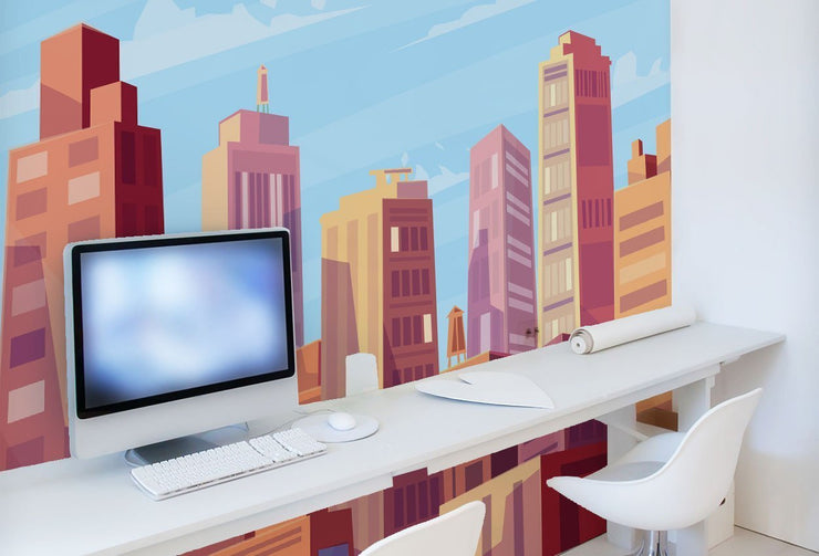 Kid's Cartoon Skyline Wall Mural-Kids' Stuff-Eazywallz