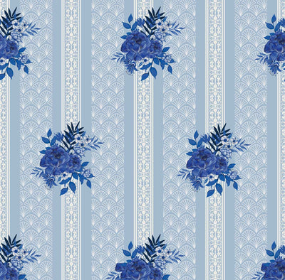 Blue Floral Stripes Wallpaper