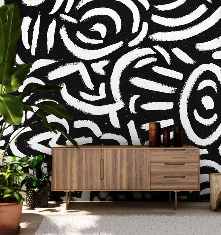 Abstract Black And White Painting Mural-Abstract-Eazywallz