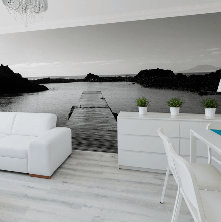 Pontoon Dock Wall Mural black and white  