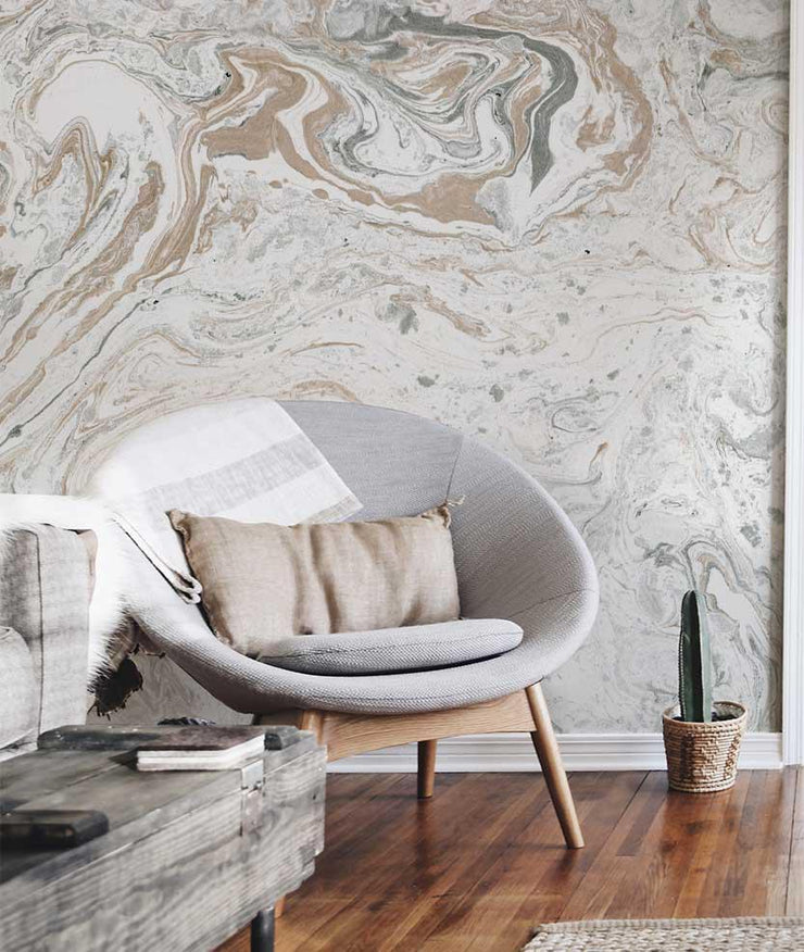 Off White Marbleized Wall Mural